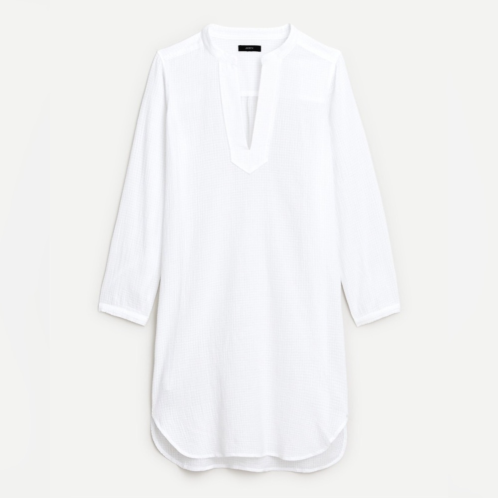 J Crew Crinkle cotton V-neck tunic swim coverup in white, size small